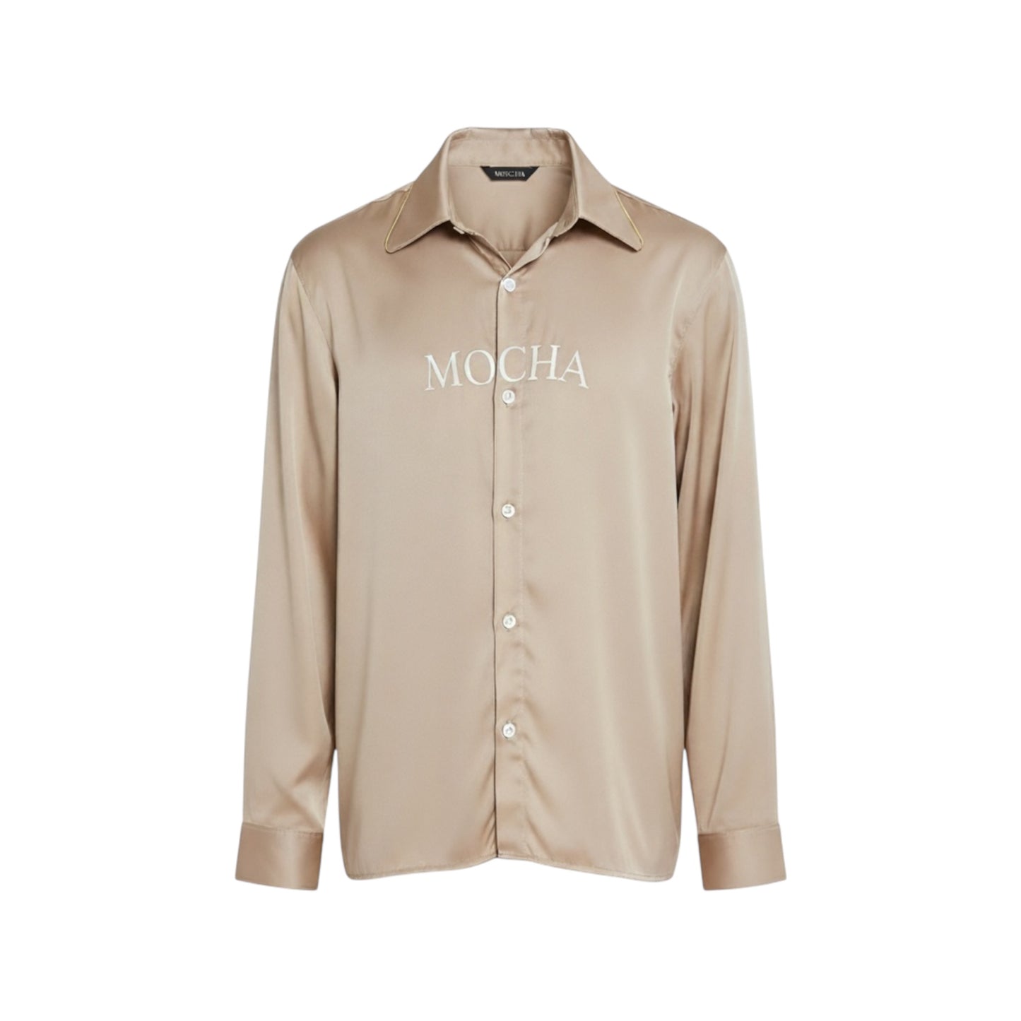 MOCHA PRINTED LOGO SILK SHIIRT