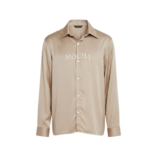 MOCHA PRINTED LOGO SILK SHIIRT