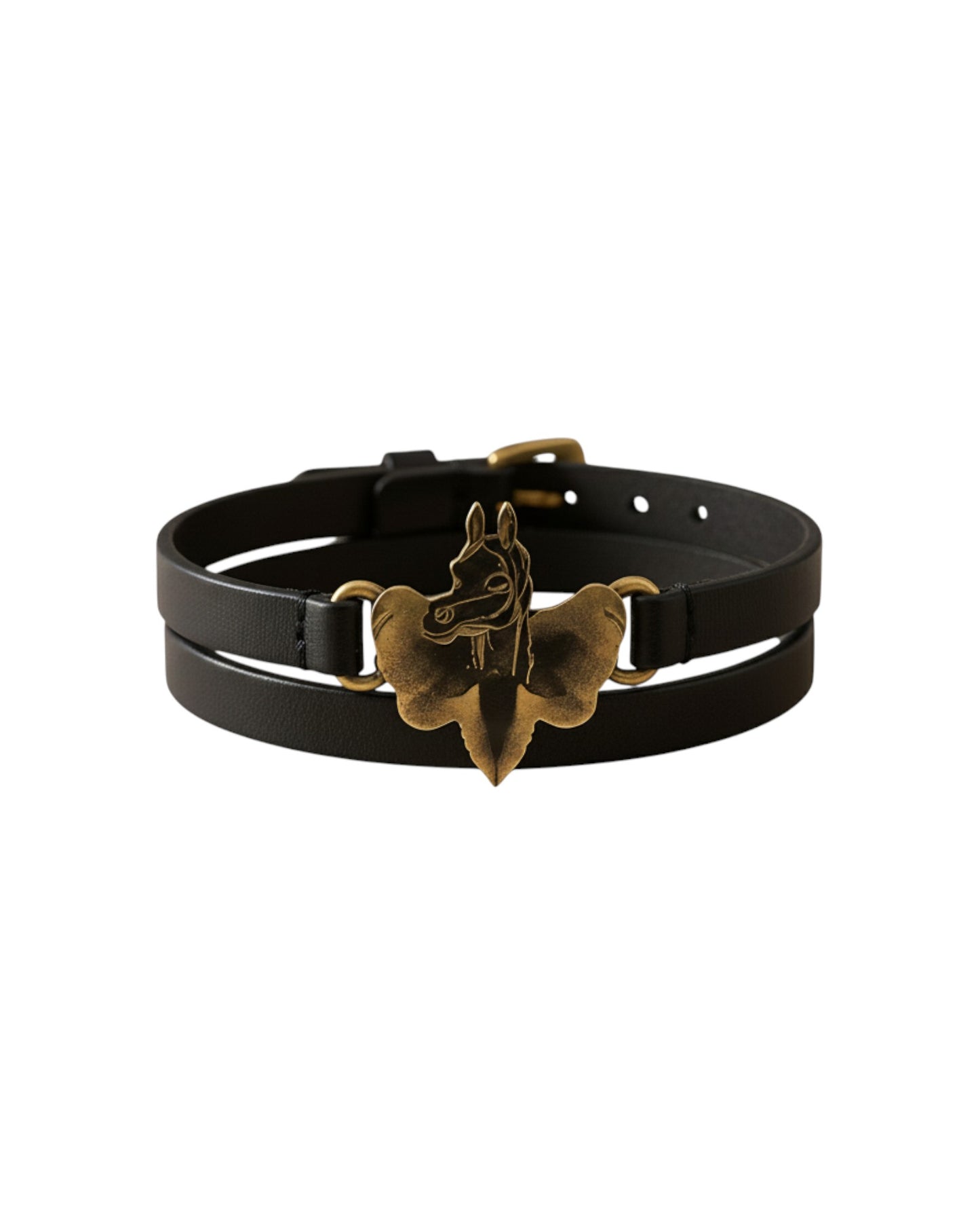 Mocha Horse Orchid Arch Double-Wrap Thin Leather Bracelet