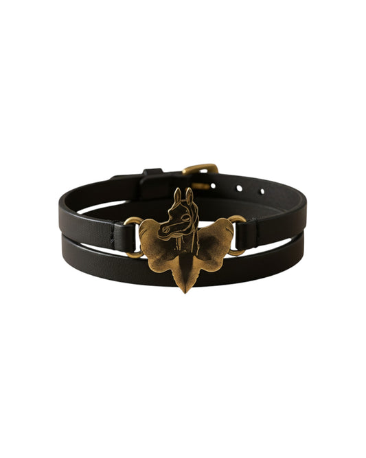 Mocha Horse Orchid Arch Double-Wrap Thin Leather Bracelet